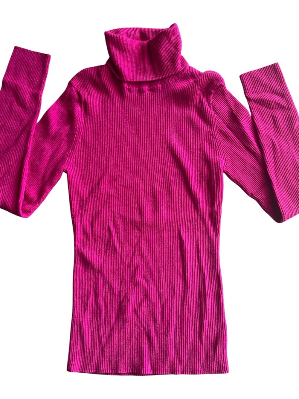 Escada Bright Hot Pink Virgin Wool Ribbed Turtleneck Sweater Soft M